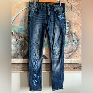 Desigual Exotic Jeans Blue Flower embroidered Y2K Jeans